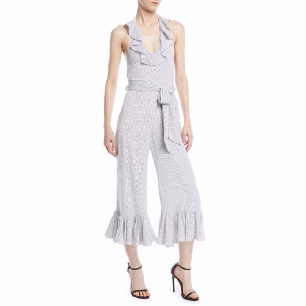 NWT Likely Delphine Dot-Print Ruffle Jumpsuit 0